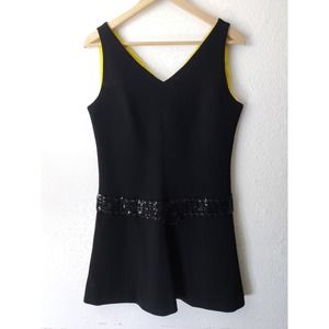 Vintage Betty Barclay Black Sleeveless V-Neck Sequin Belt Union Made Dress Sz 13